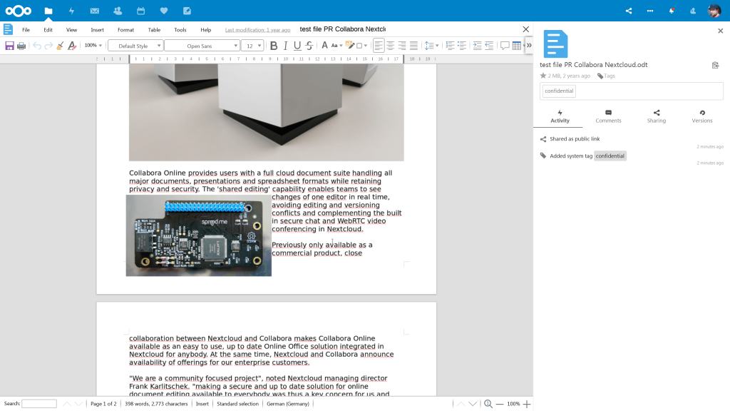 Nextcloud Office secure view tagging