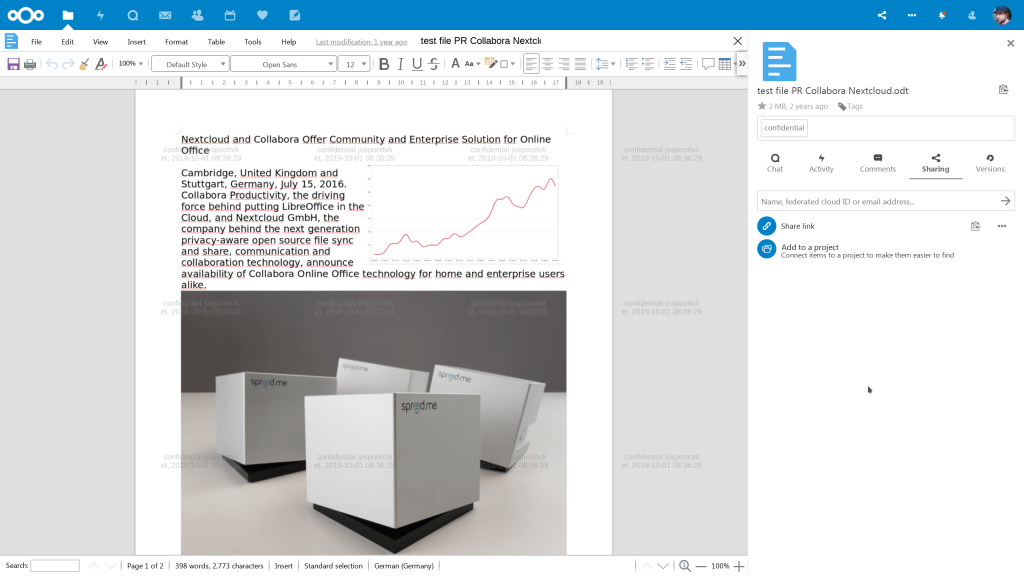 Nextcloud Office secure view watermarked