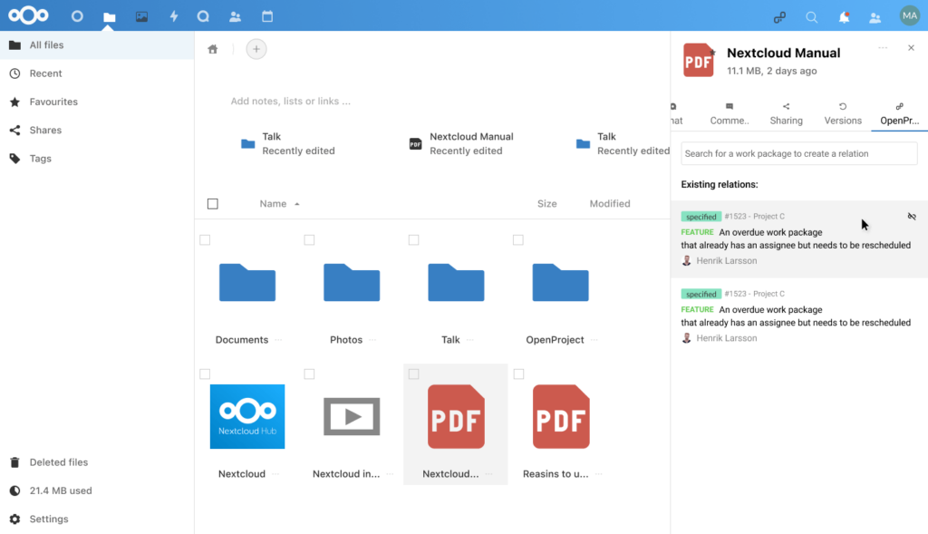 OpenProject and Nextcloud integration - Nextcloud