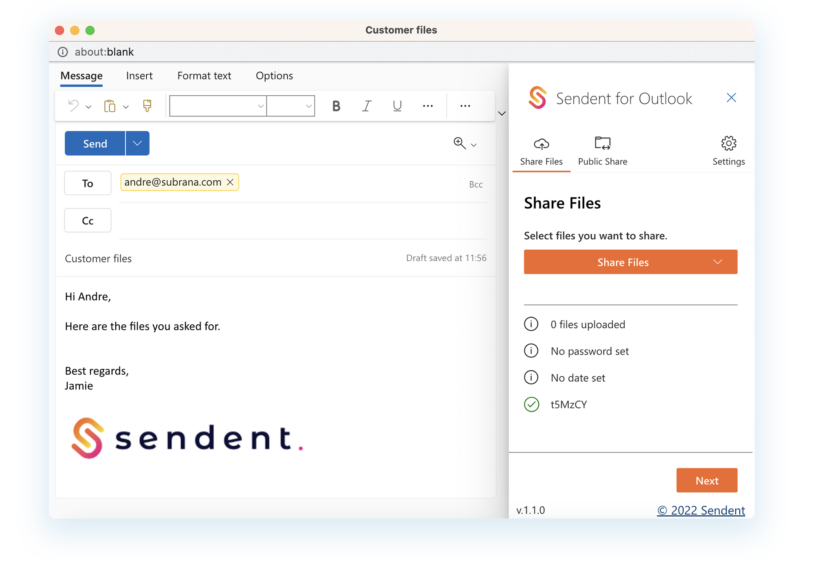 Sendent Outlook add-in for Nextcloud macOS