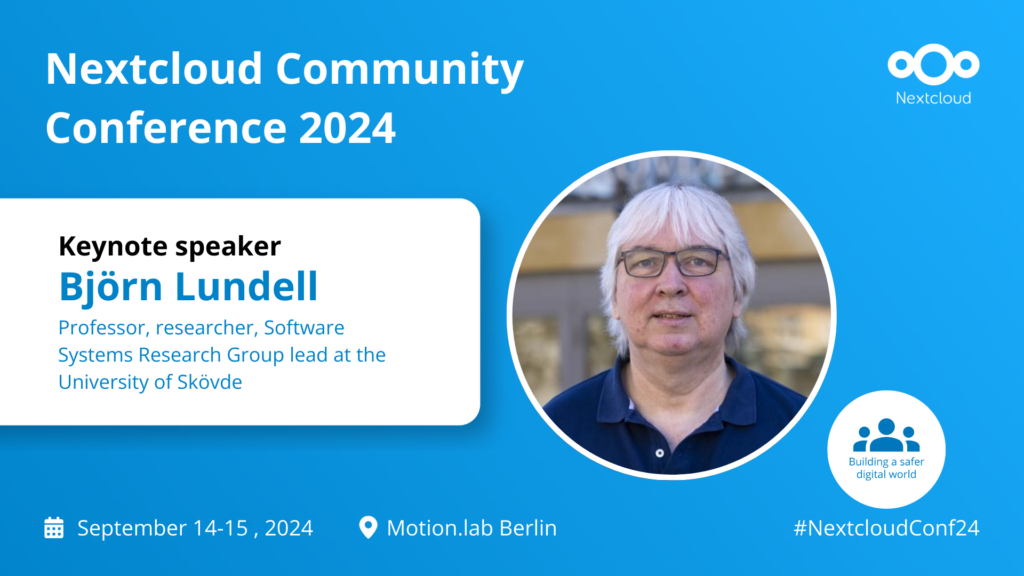 Nextcloud Community Conference speaker Björn Lundell with logo