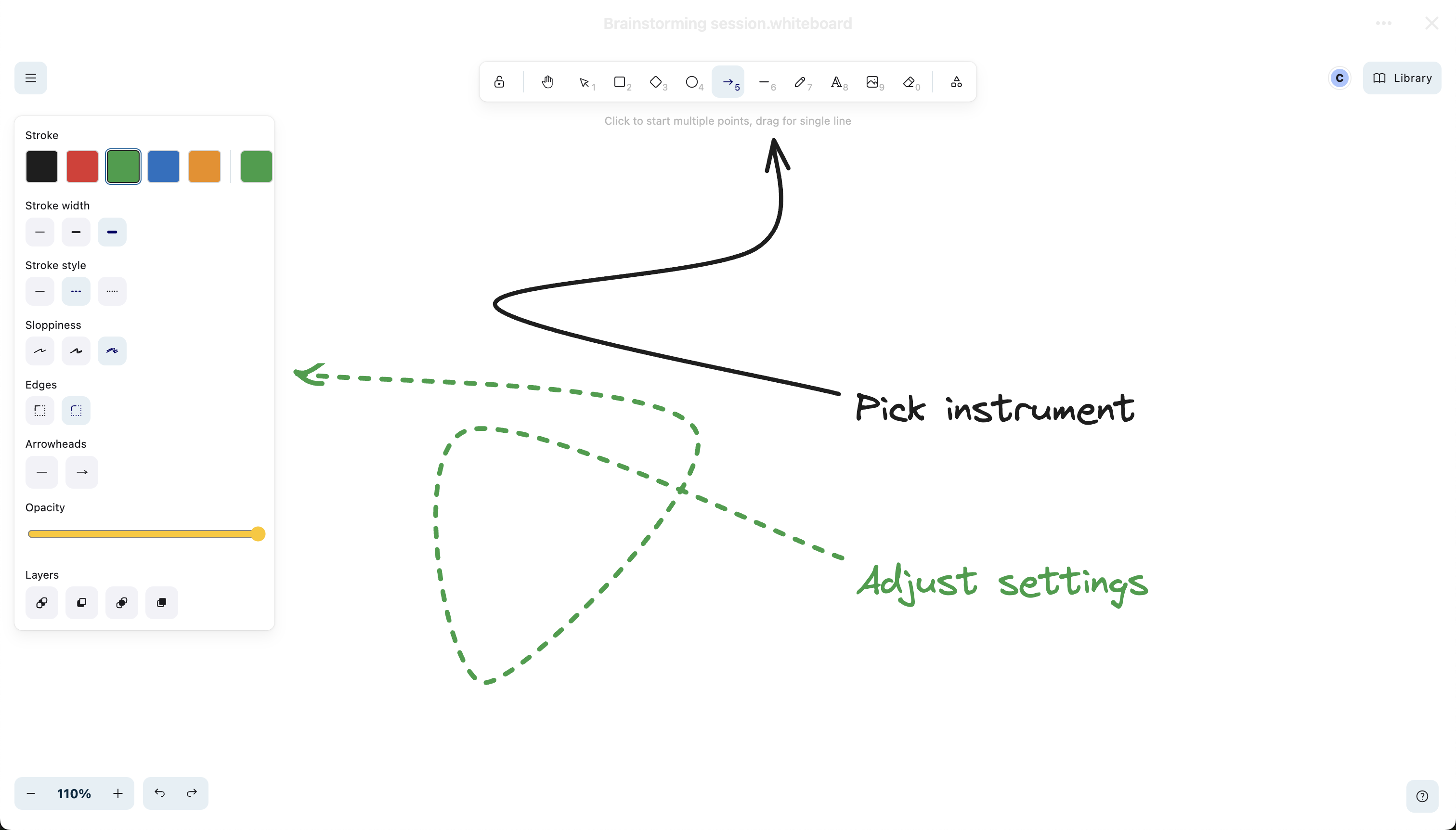 Nextcloud Whiteboard - arrow and line settings