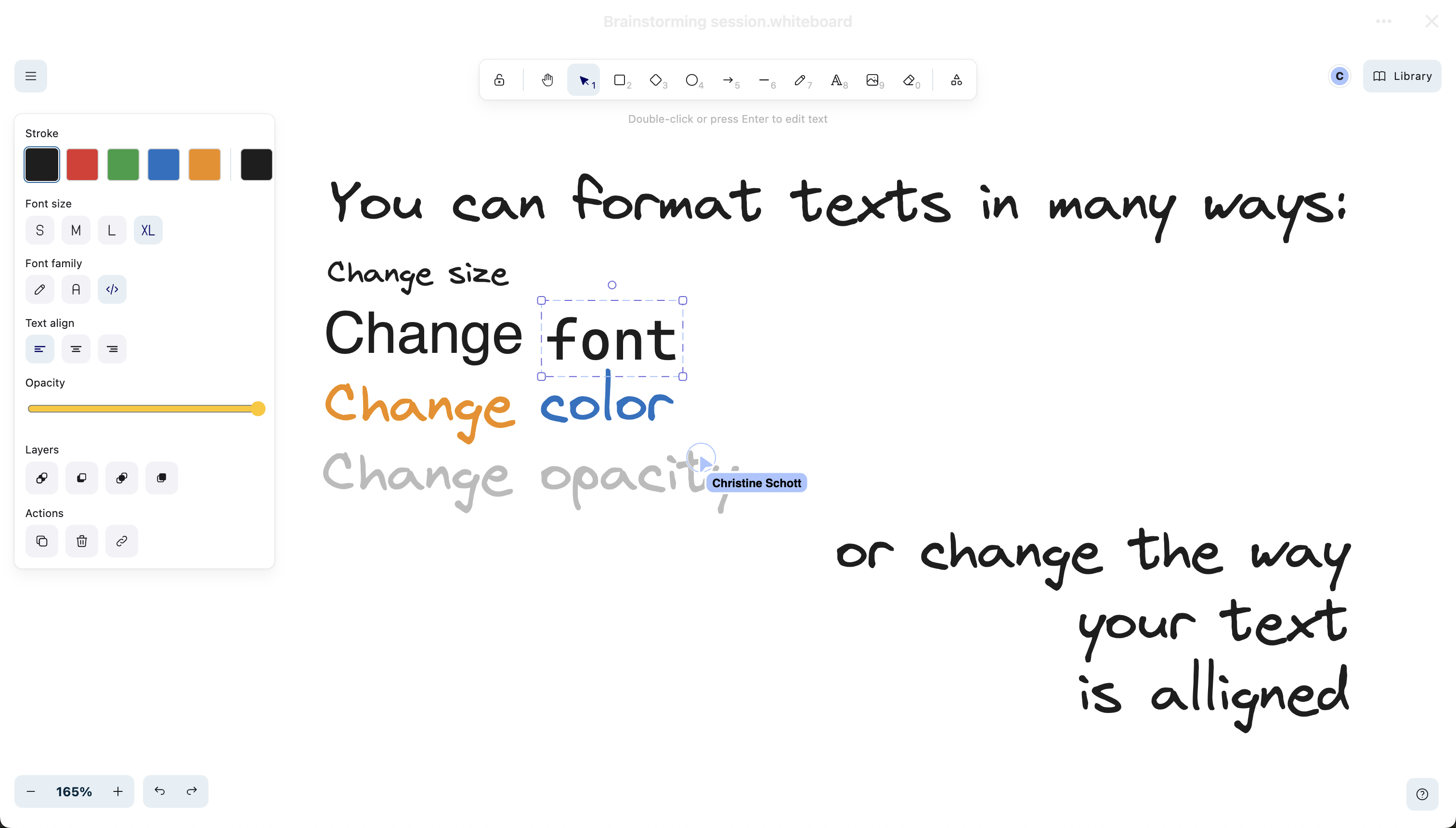 Nextcloud Whiteboard - writing texts and changing text settings