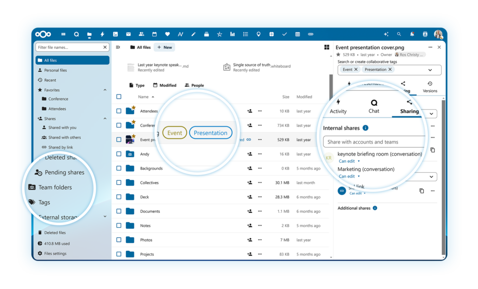 Nextcloud Hub 10 Files feature bubbles