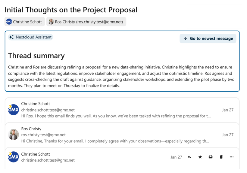 Mail thread summary - Nextcloud Assistant