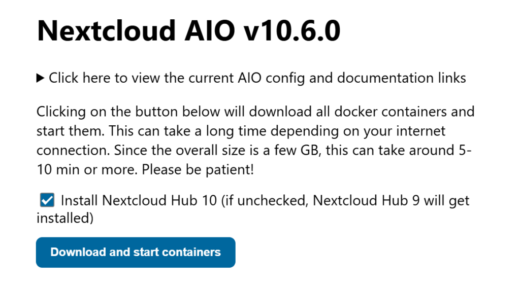 Nextcloud Hub 10 AIO menu cropped