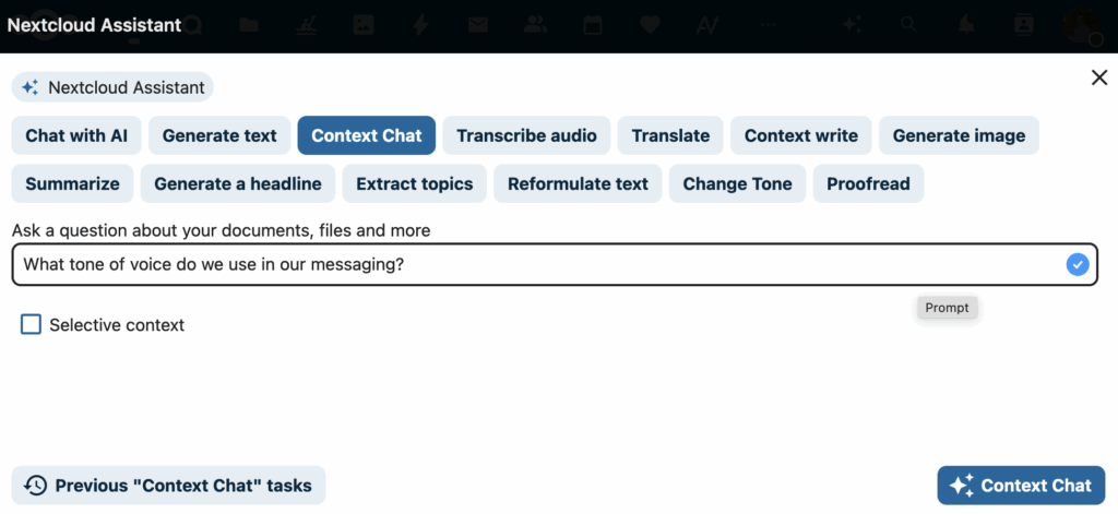 Nextcloud Assistant Context Chat Feature