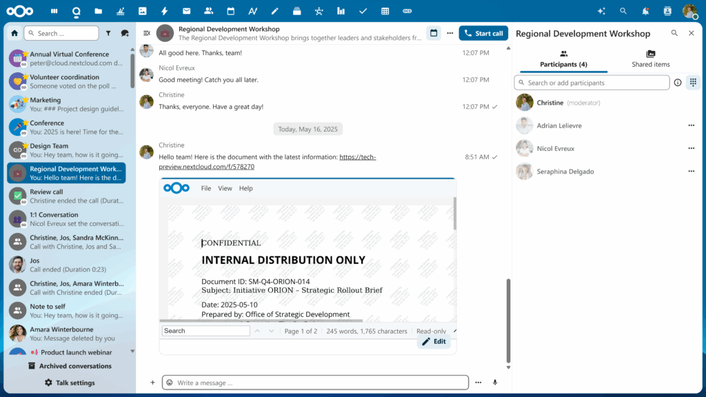 Nextcloud Talk "Munich" - Secure View with watermarks