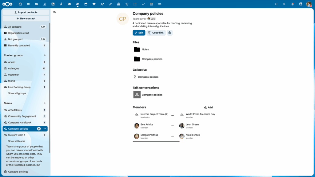 Nextcloud Hub 25 Autumn: Teams UI improvements from admin perspective