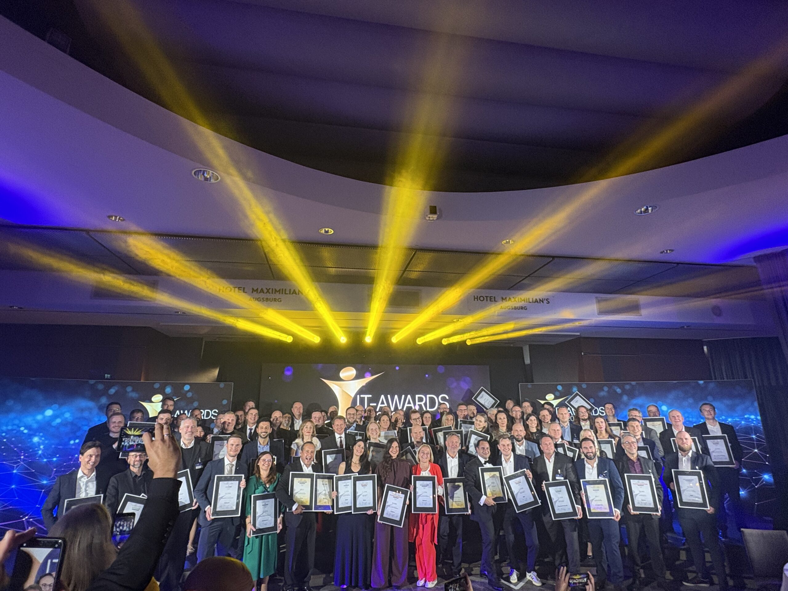 A group picture taken at the Cloud Computing Insider IT Awards 2025 showing all the winners holding their certificates.