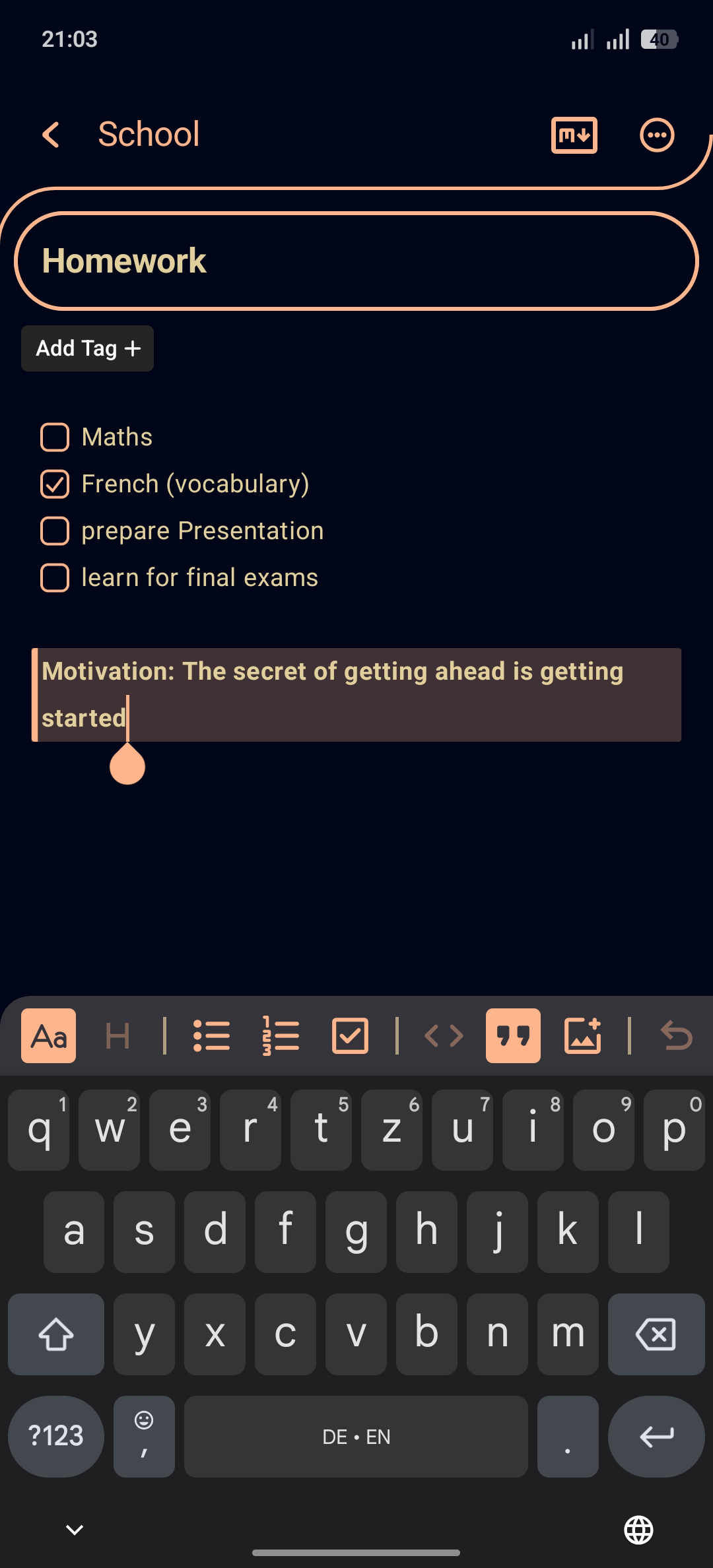 BrewMemo Note Dark theme