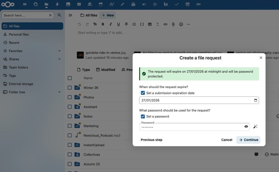 Nextcloud File Drop Screenshot Optional information