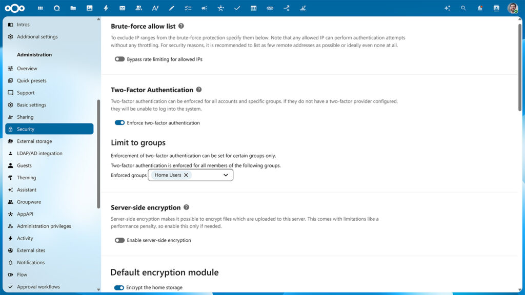Security, End-to-End encryption settings