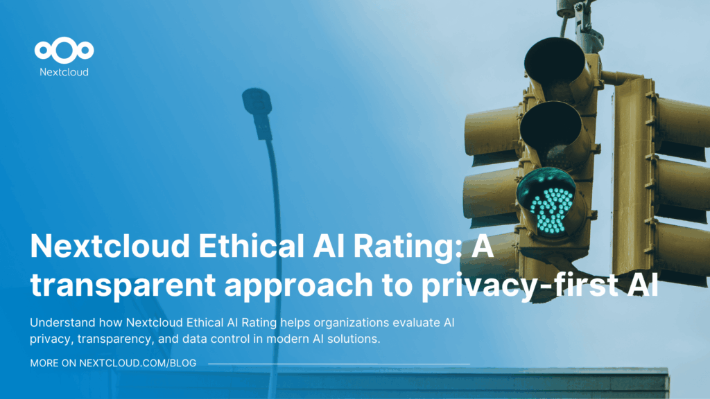 Featured image for the blog post "Nextcloud Ethical AI rating: A transparent approach to privacy-first AI" showing the title and a traffic light