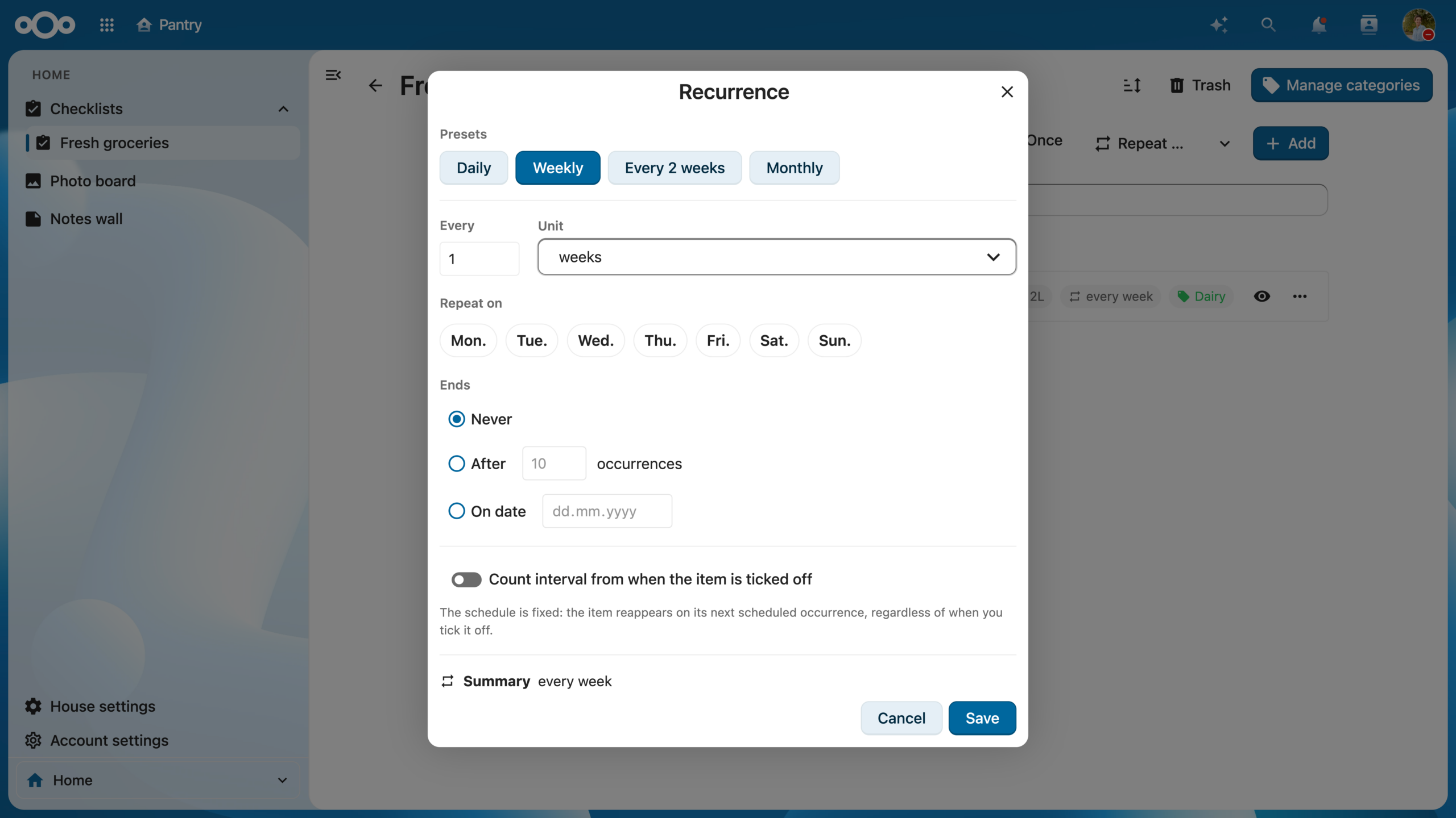 Nextcloud Hub 26 Spring Community app Pantry