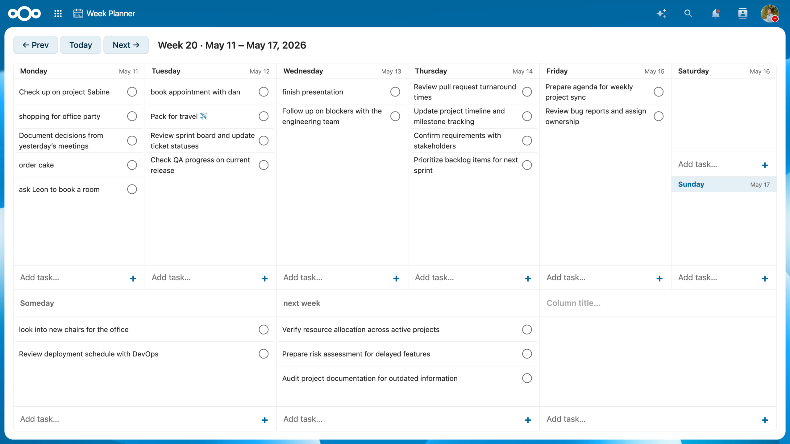 Nextcloud Hub 26 Spring Community app Week Planner
