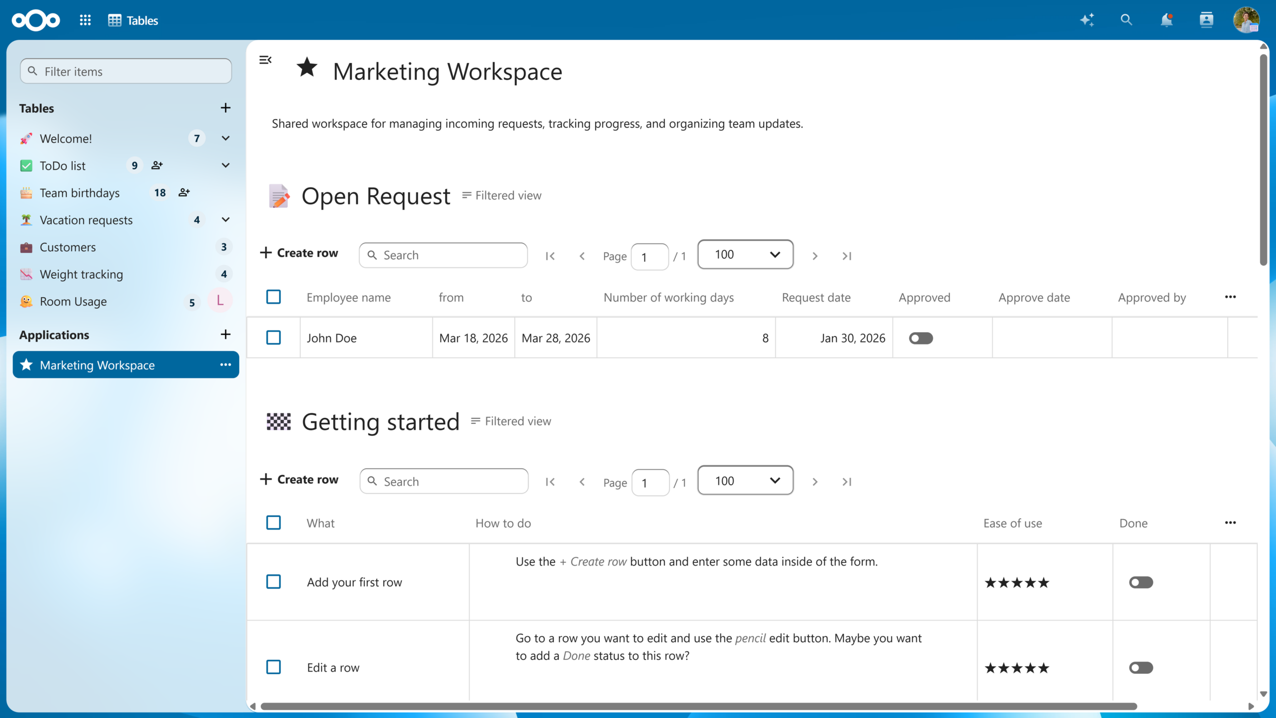 Working with structured data in Nextcloud Tables