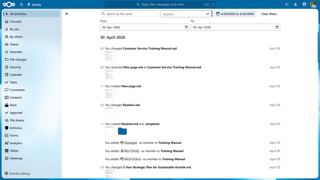 Nextcloud Activity App with filters
