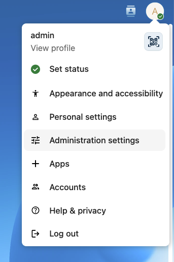 Accessing the administration settings in your Nextcloud