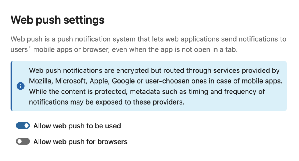 Enabling web push in your Nextcloud's Notifications settings