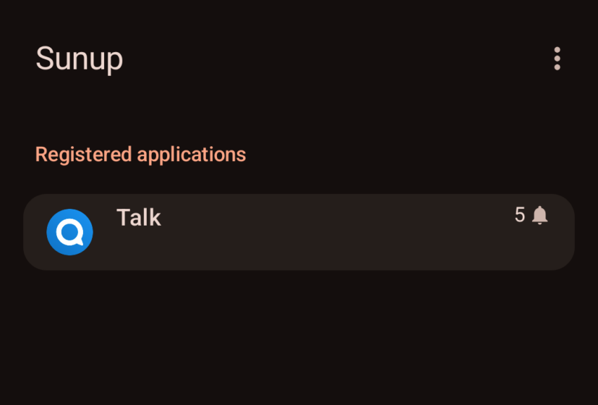 The Nextcloud Talk Android app showing up as a registered application in Sunup