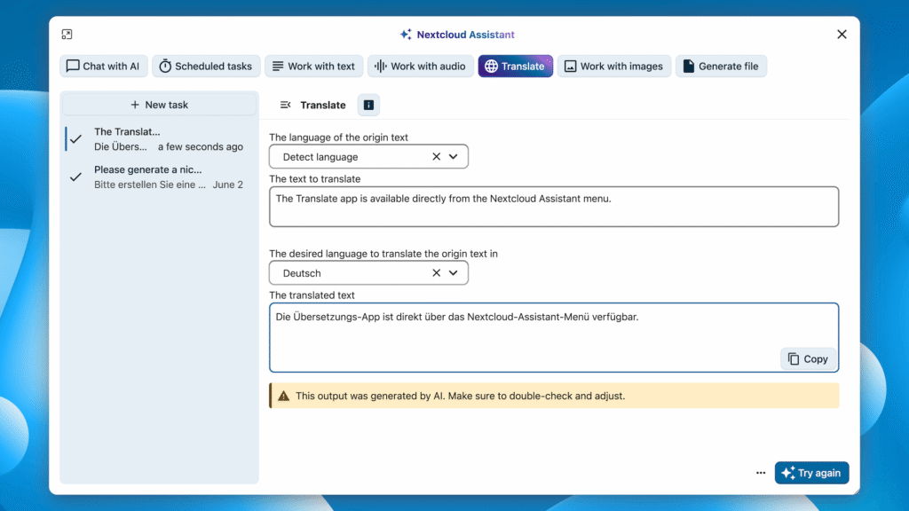 Nextcloud Assistant Translate – Hub 26 Summer