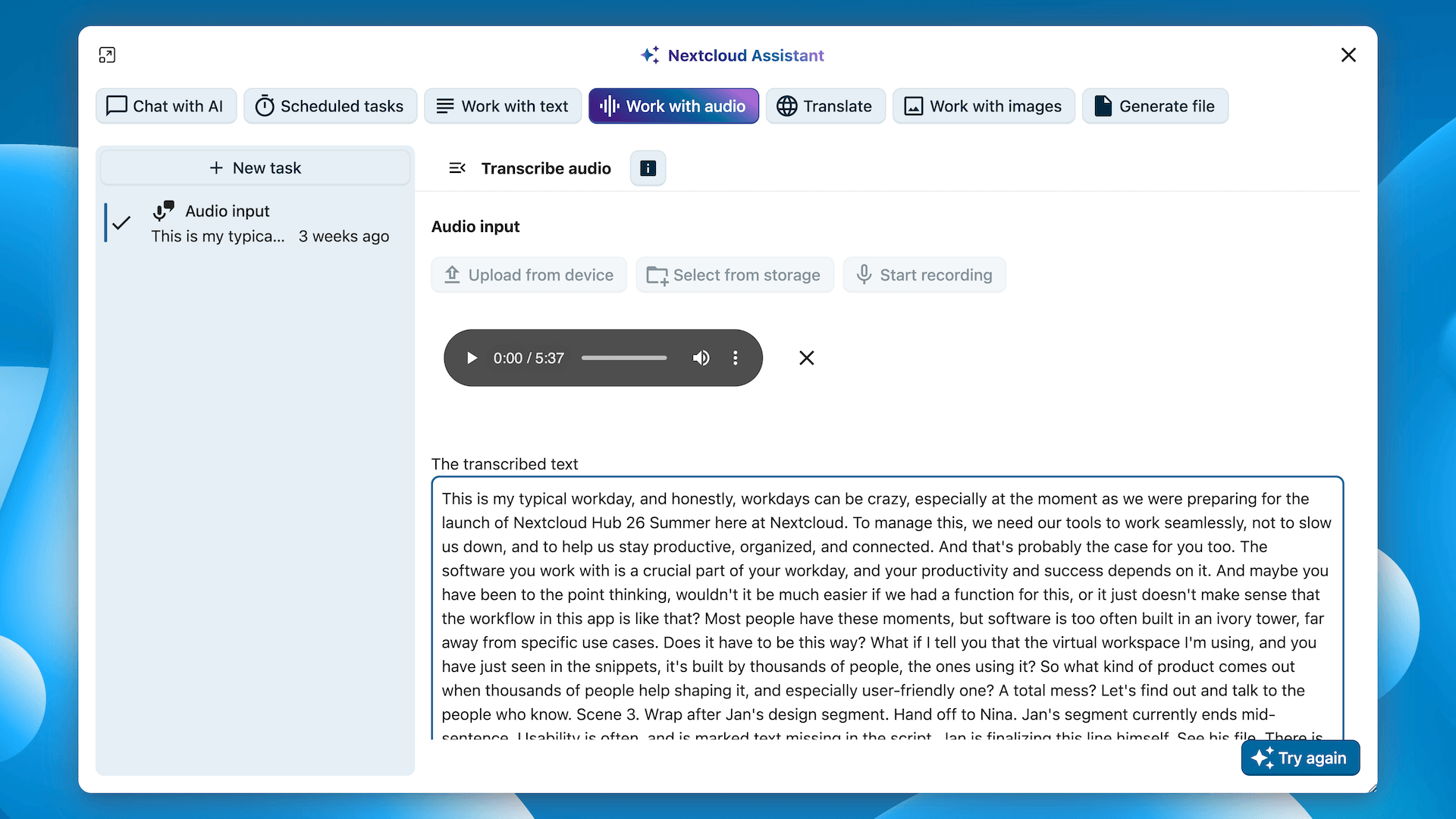 nextcloud-assistant-work-with-audio-hub26-summer Nextcloud Assistant Work with audio – Hub 26 Summer