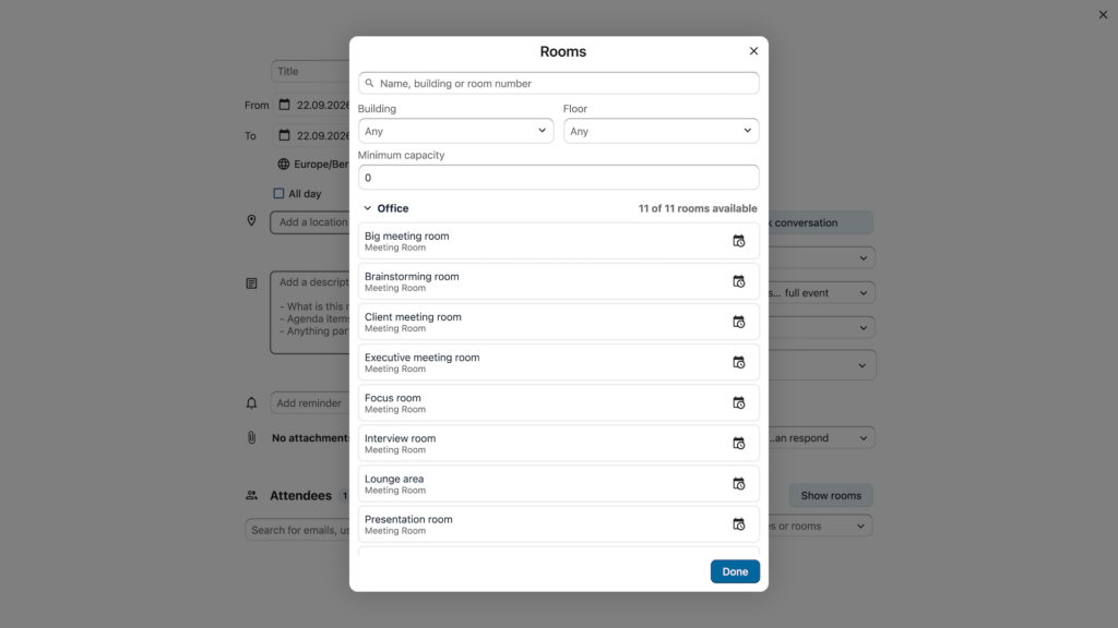 Nextcloud Calendar Room finder – Hub 26 Summer
