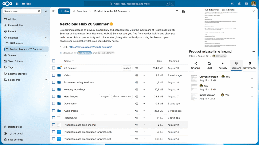 Nextcloud Files File versioning – Hub 26 Summer
