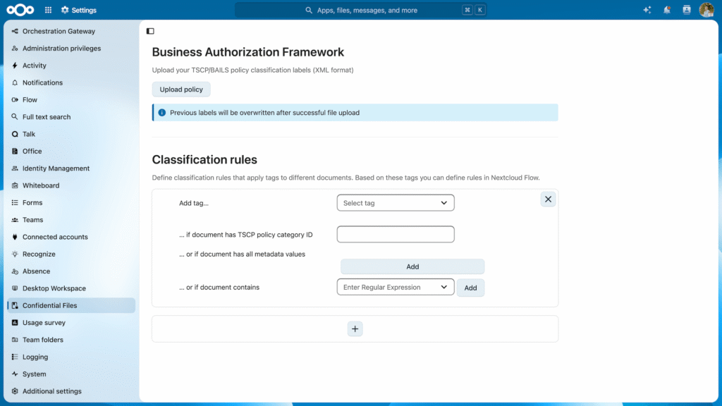 Nextcloud Settings Confidential files – Hub 26 Summer