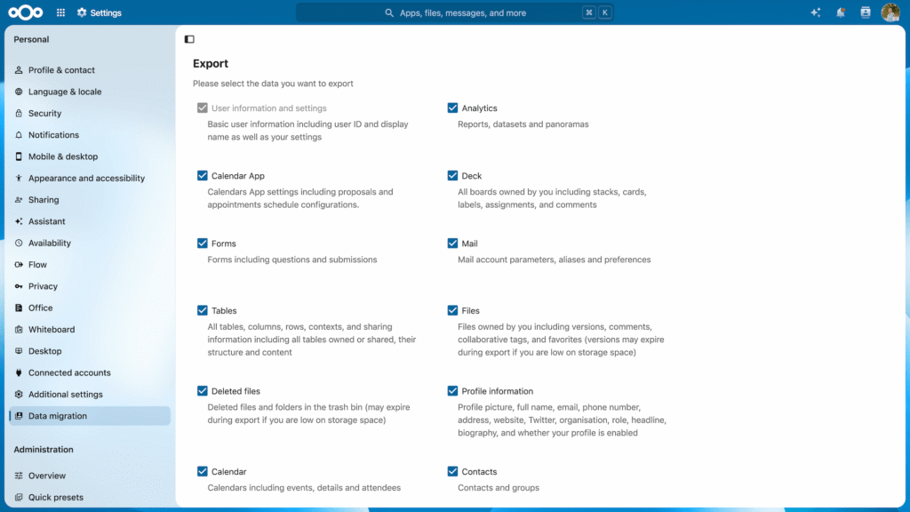 Nextcloud Settings Data migration – Hub 26 Summer