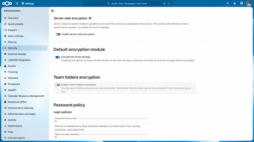 Nextcloud Settings Multi-layered encryption – Hub 26 Summer