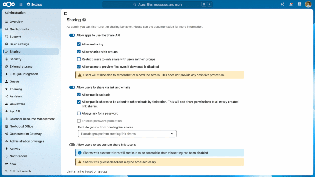 Nextcloud Settings Sharing Permissions – Hub26 Summer