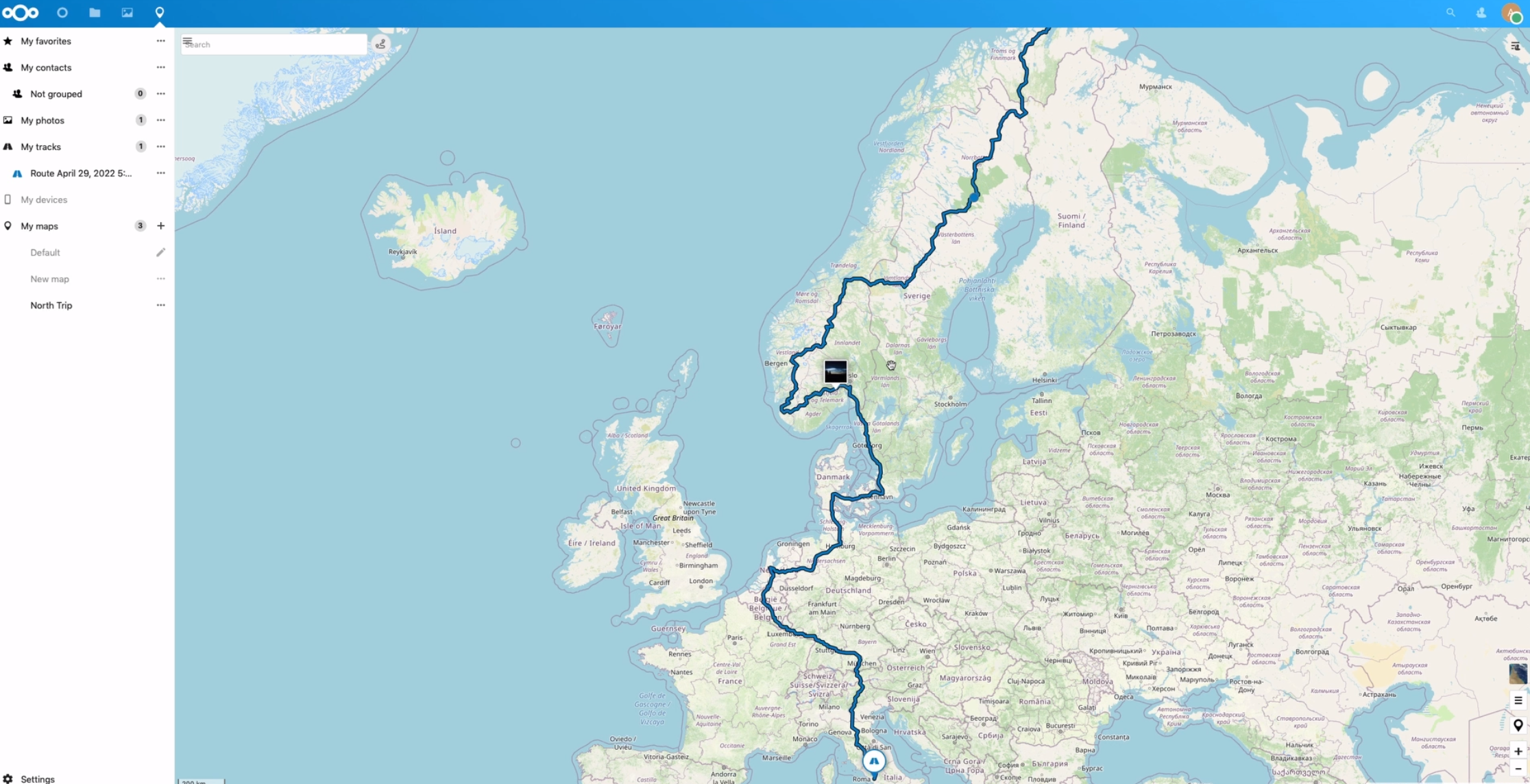 Nextcloud Maps now allows you to add stops along the route.