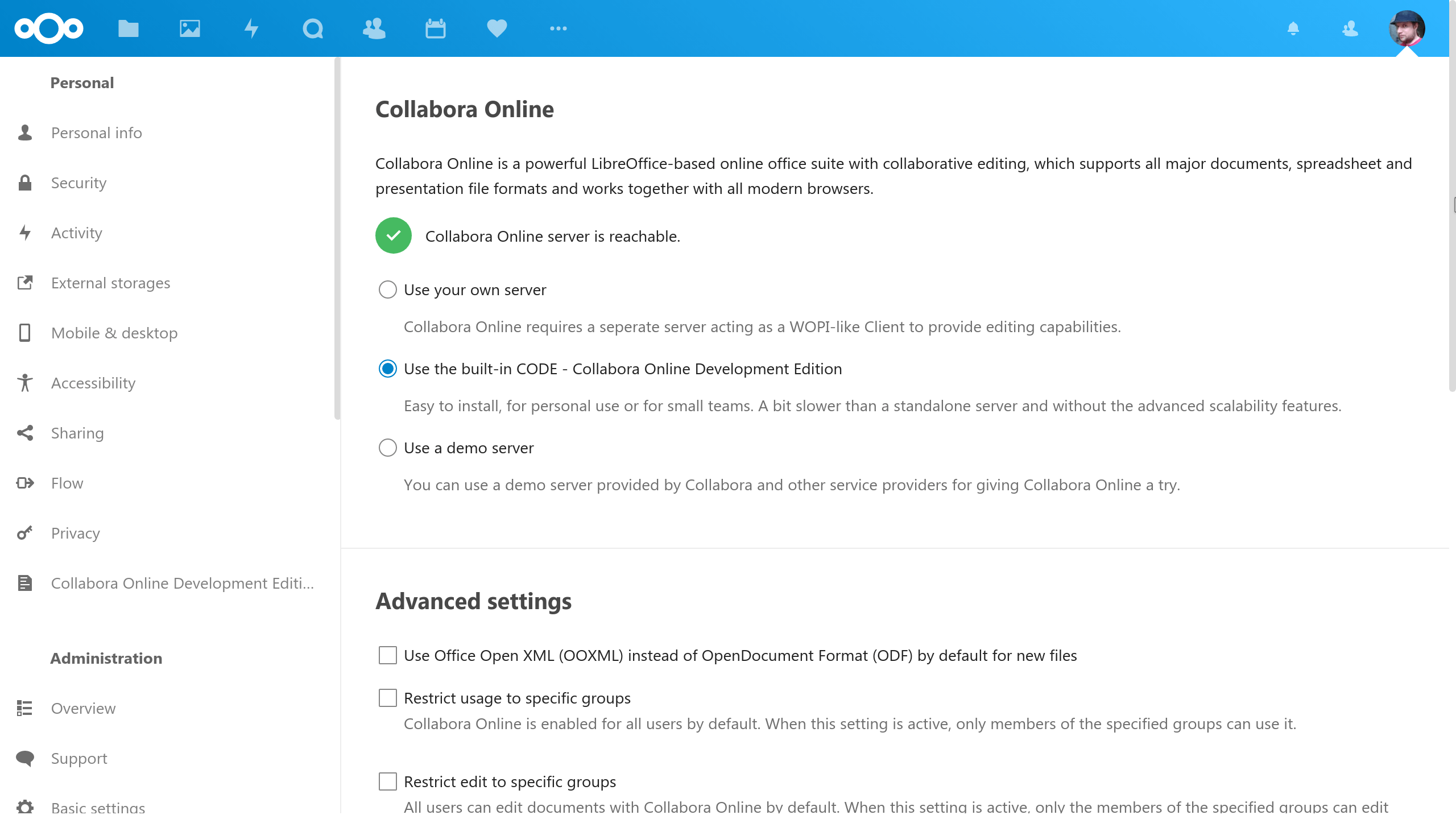 collabora online server nextcloud on debian server