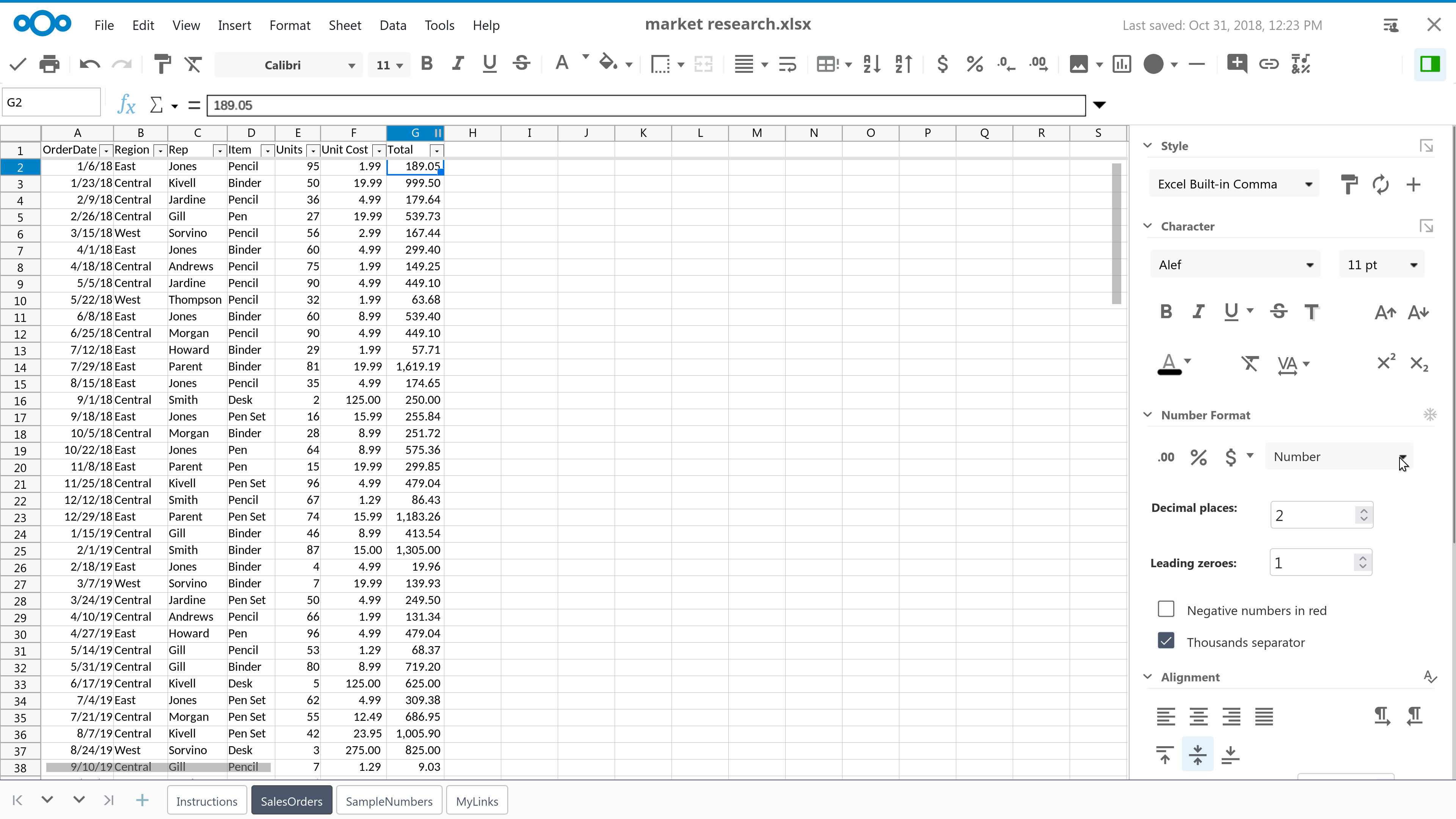 Nextcloud Office Spreadsheet