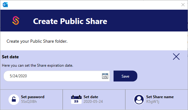 screenshot of choosing a date on a public share
