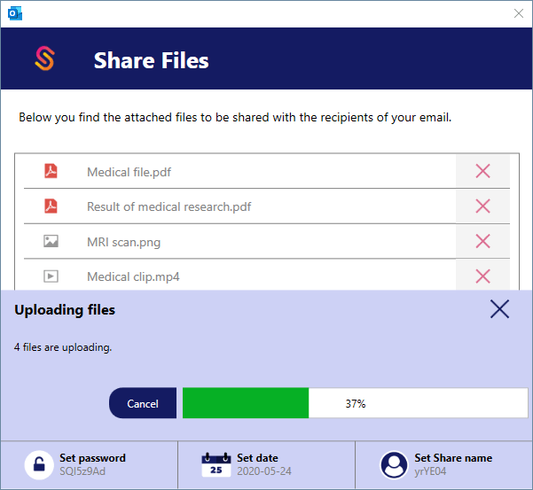 screenshot of uploading files to be shared