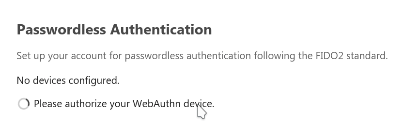 screenshot of the WebAuthn settings