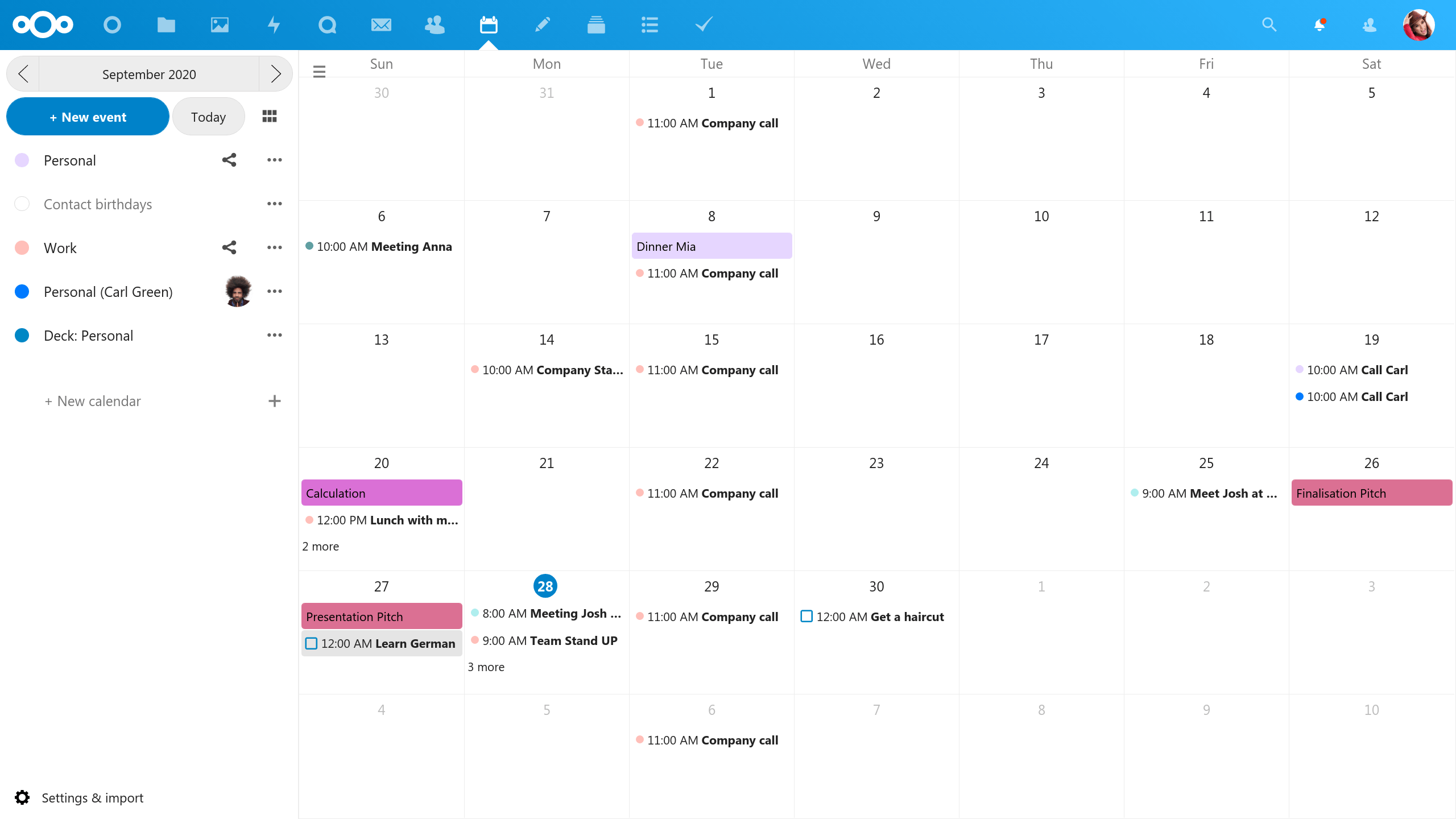 Deck integrated in Calendar