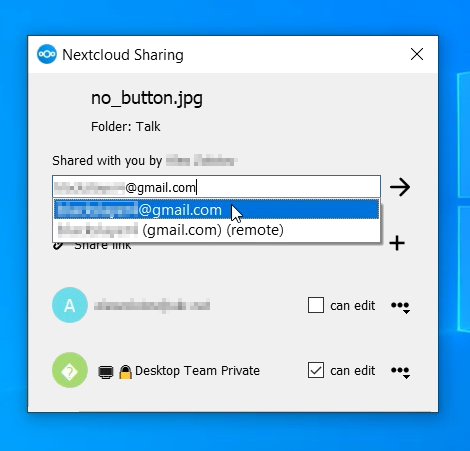 sharing to a mail address in desktop client 3.1