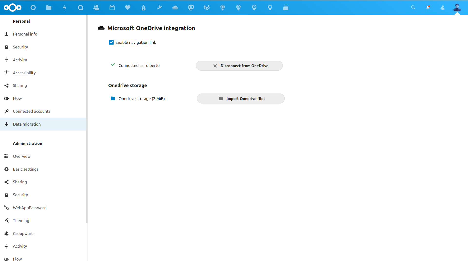 OneDrive migration settings screenshot