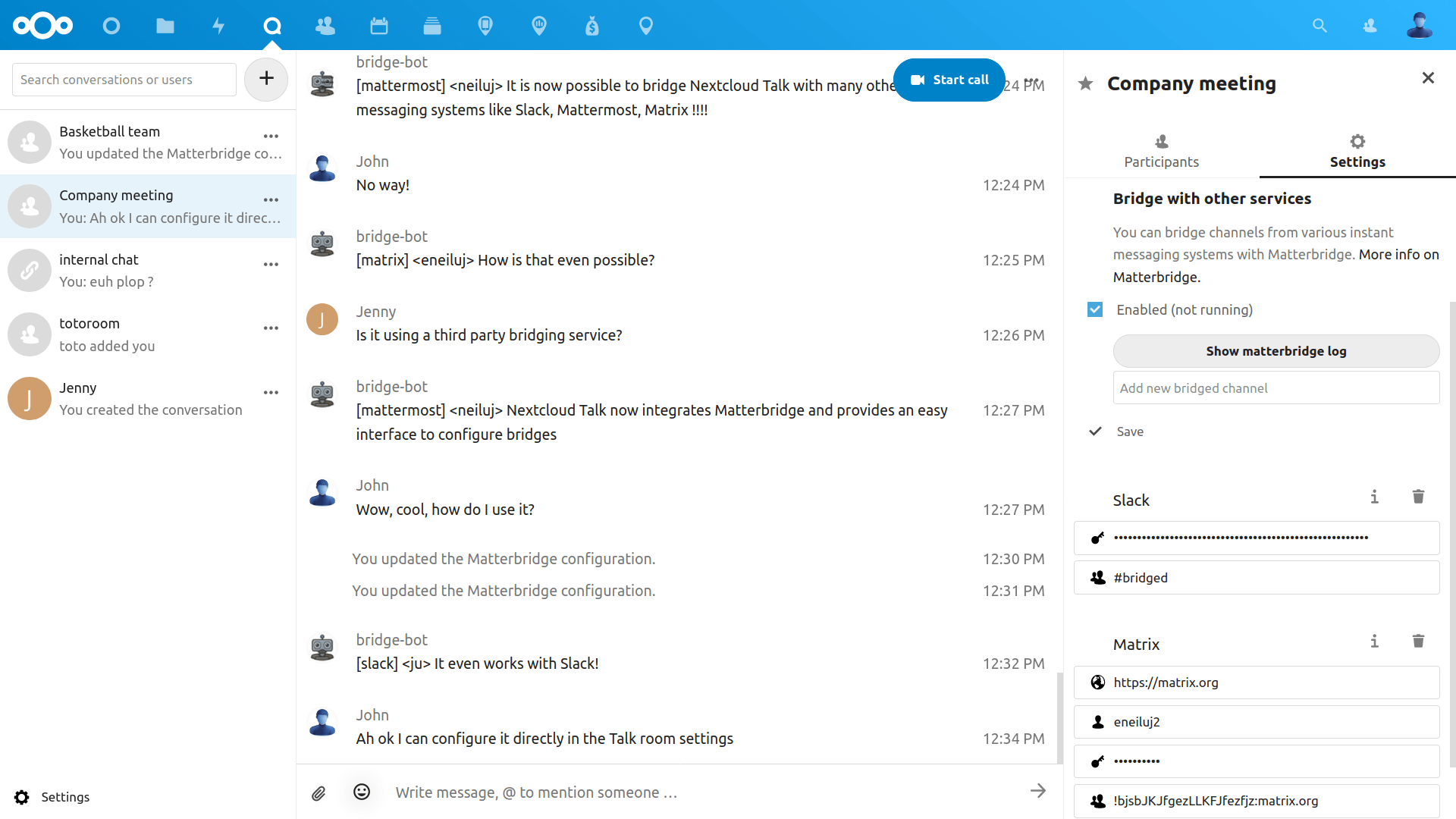 Bridging Chat Services In Talk Nextcloud