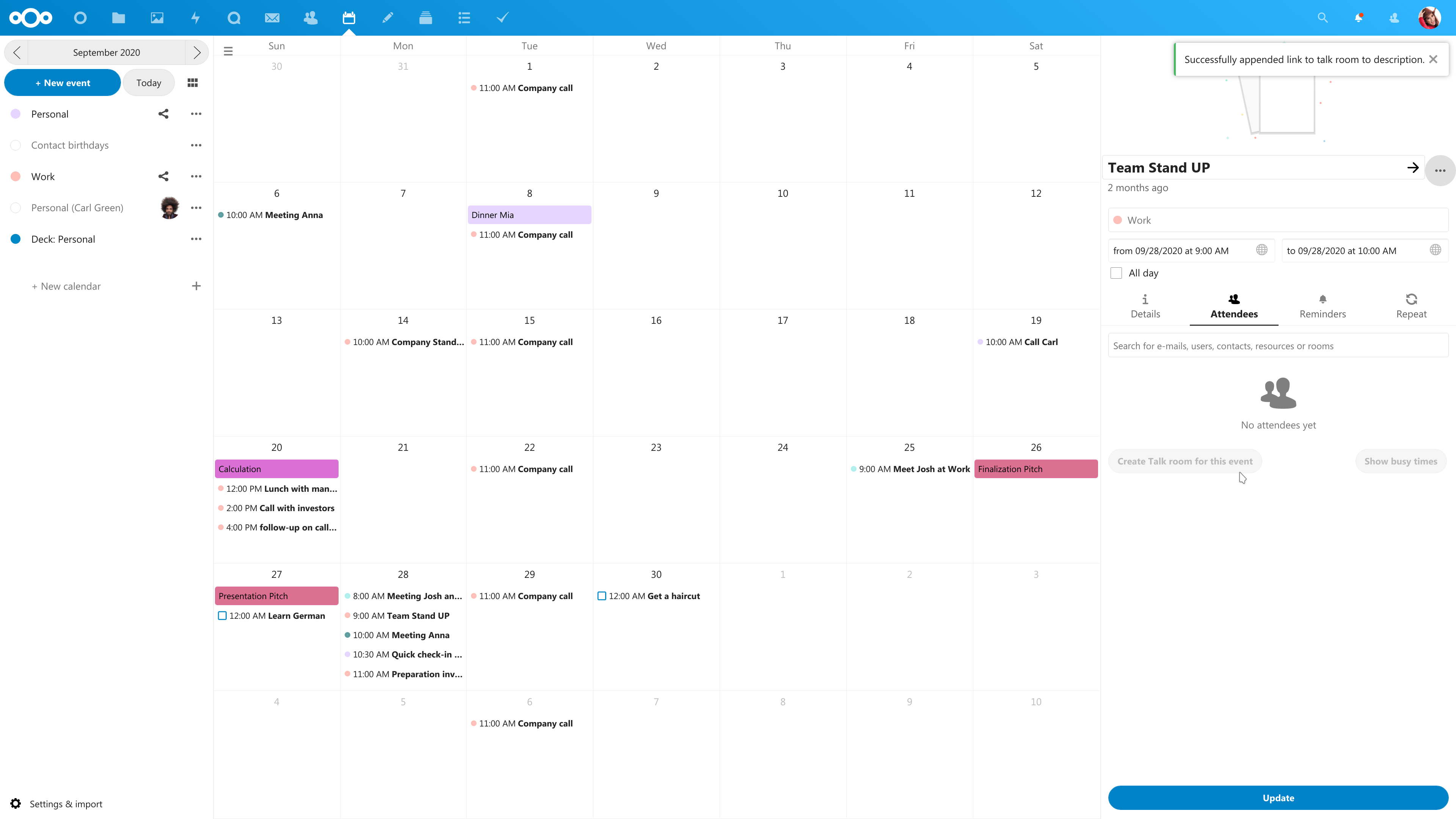 Talk integration in Calendar