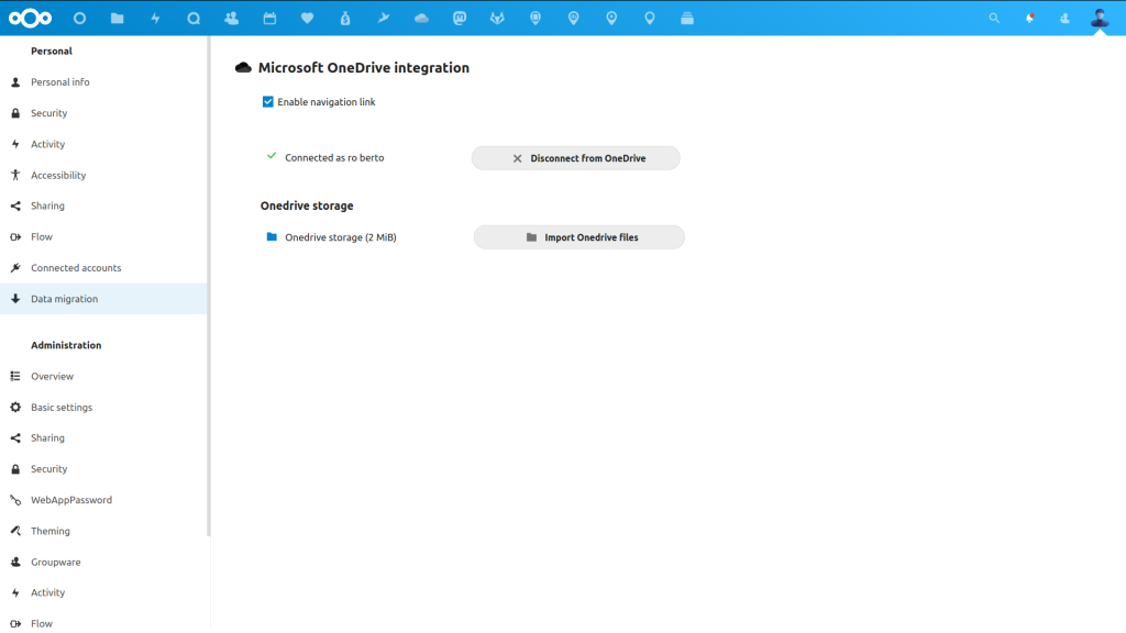 Captura de pantalla de la configuración de migración de OneDrive