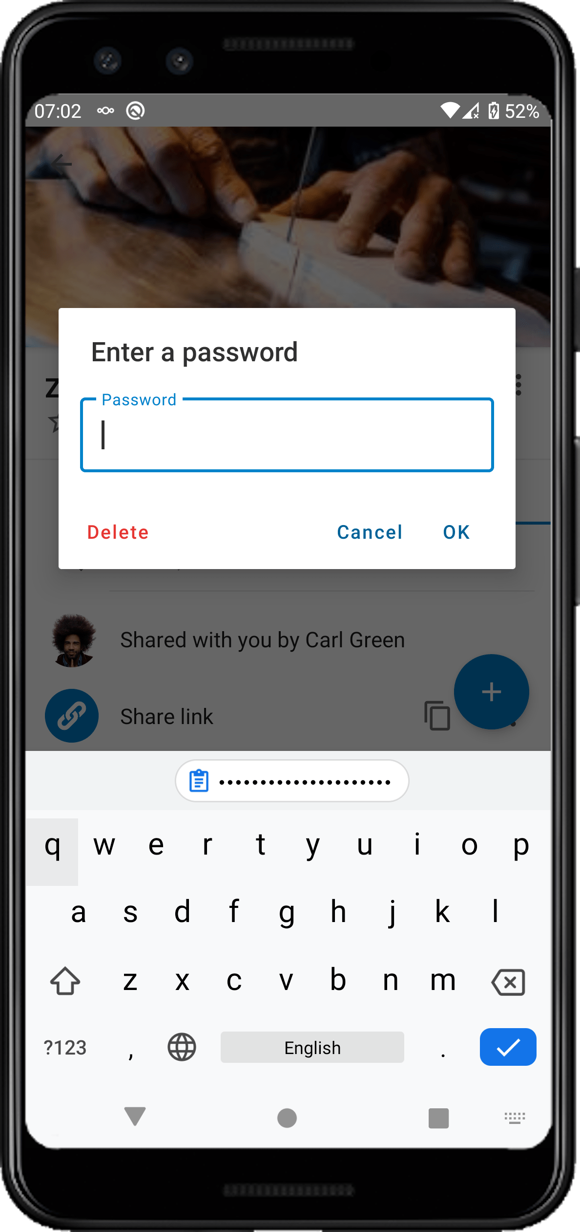 New password dialog