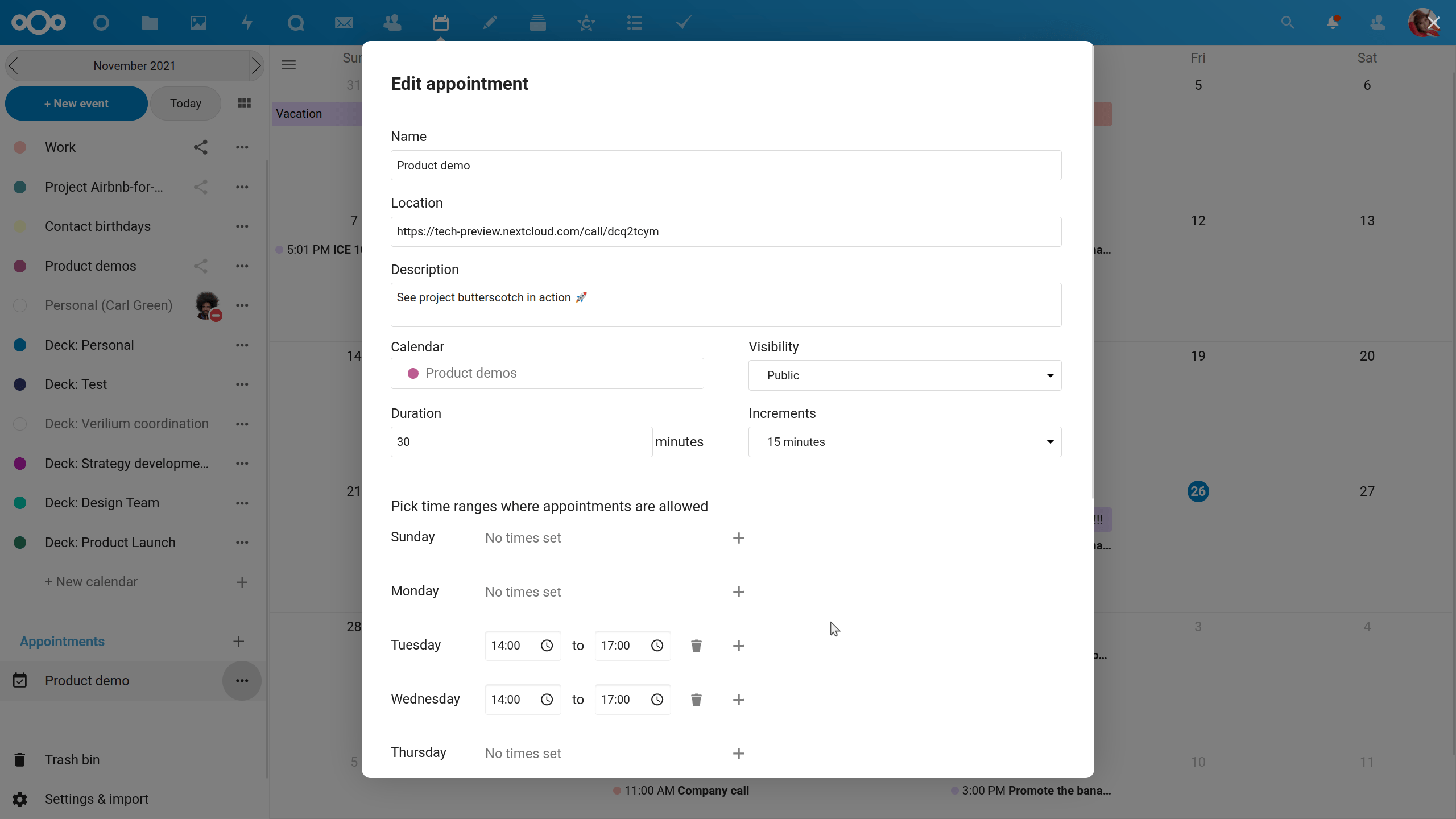 Configure appointment slots