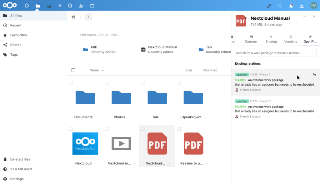 OpenProject and Nextcloud integrate project management and file management