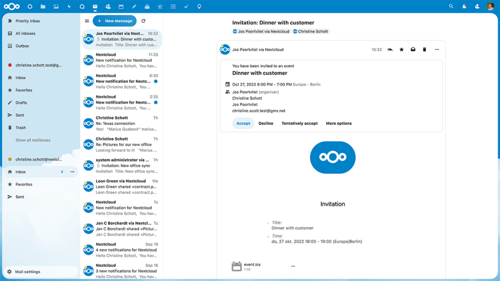 Nextcloud Hub 3 Mailbox management