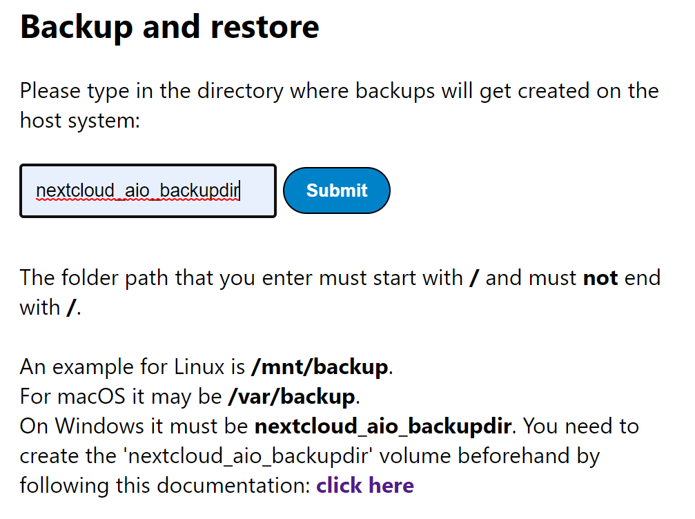 Configurazione Nextcloud AIO 'backup e ripristino'